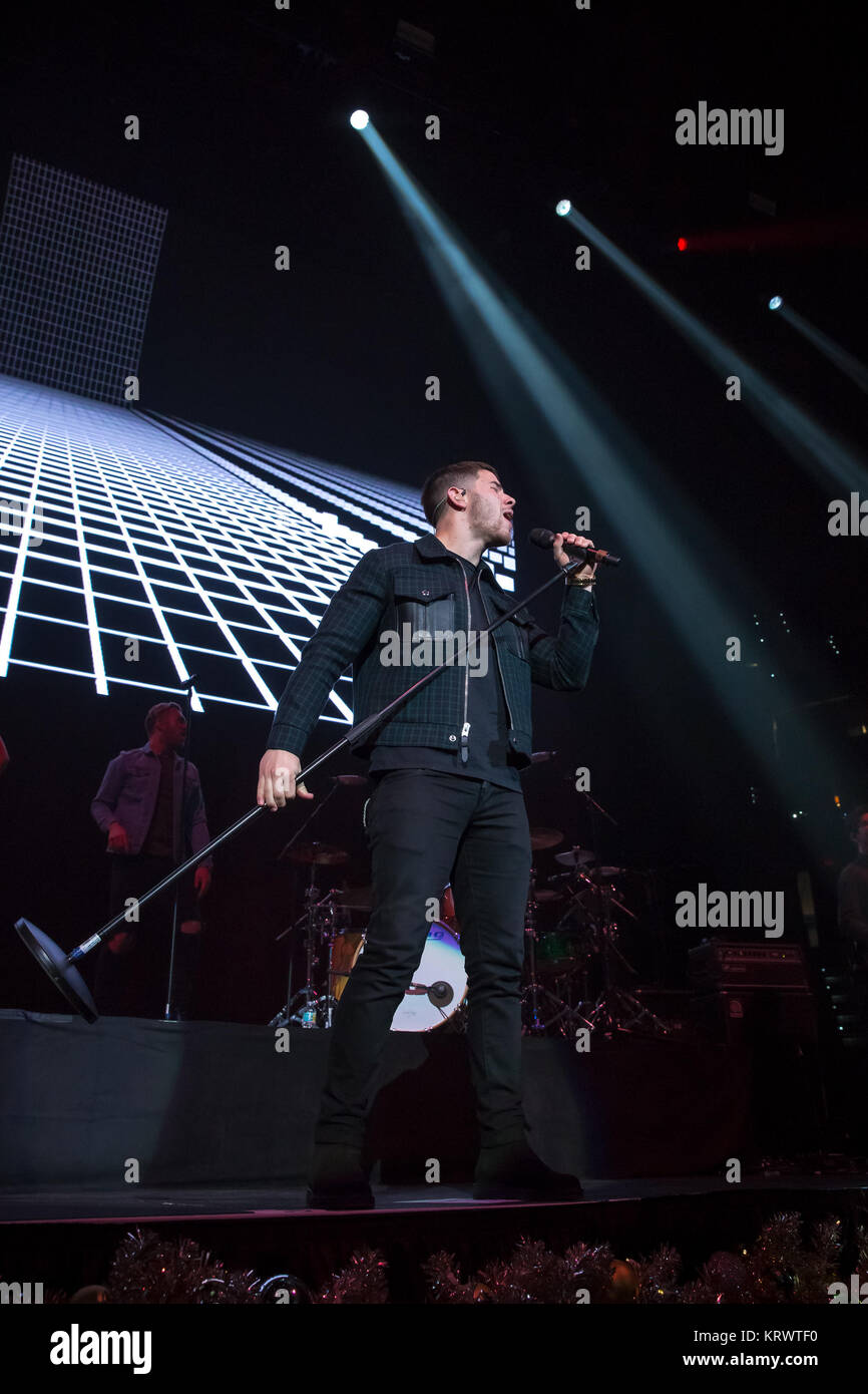 Nick Jonas performing at 93.3 FLZ's iHeartRadio Jingle Ball on December