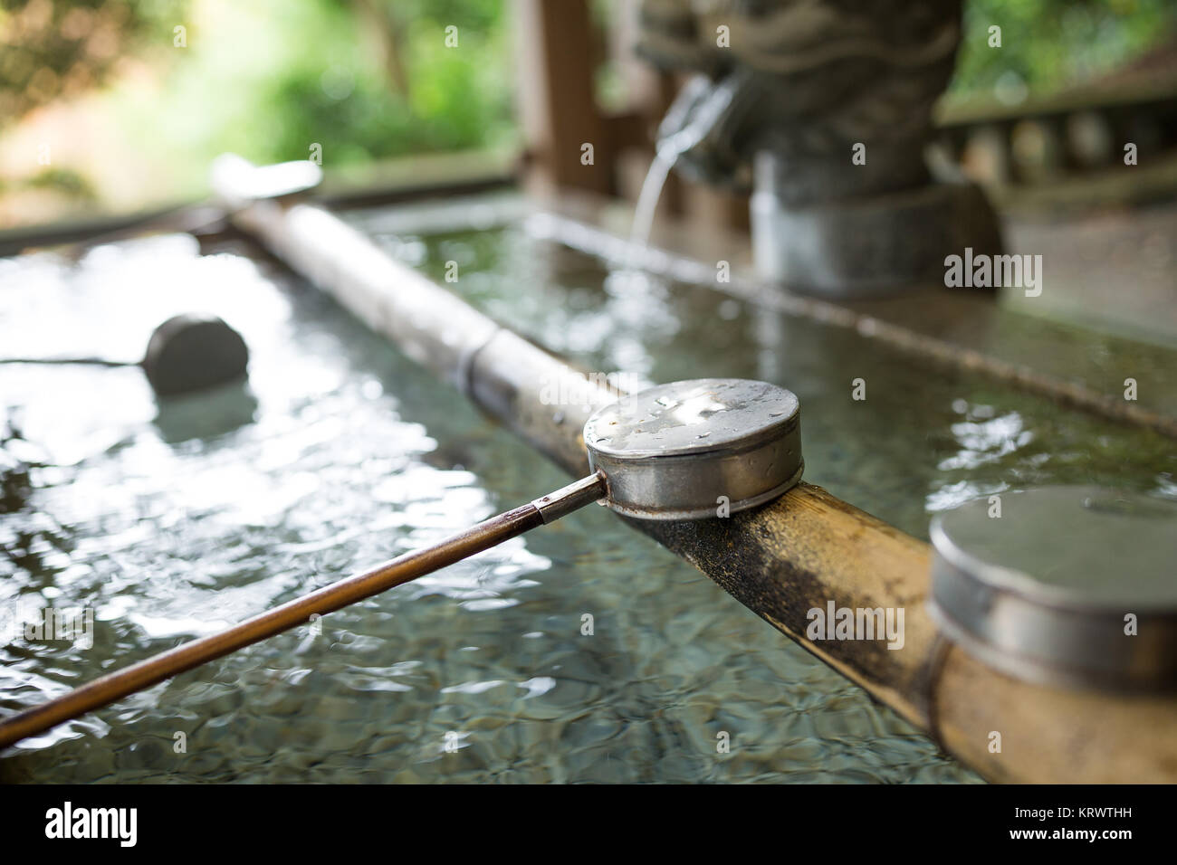 Japanese water ladle in temple Stock Photo Alamy