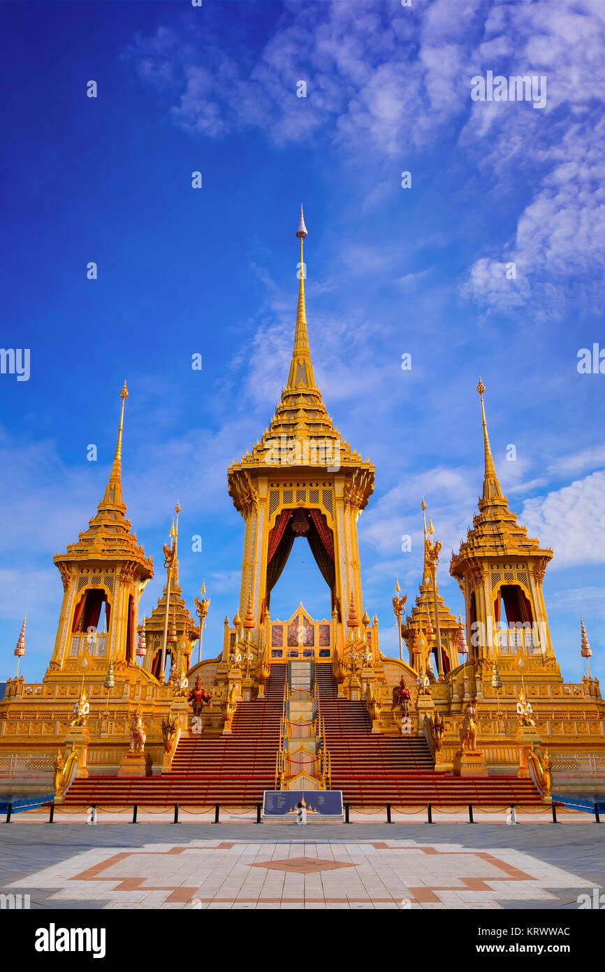 The royal crematorium of His Majesty late King Bhumibol Adulyadej built for the royal funeral at Sanam Luang  BANGKOK, THAILAND - NOVEMBER 9 2017: The Stock Photo