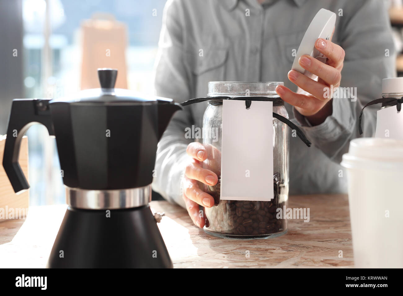 barista prepares coffee. pressure coffee percolator coffee. teapot for