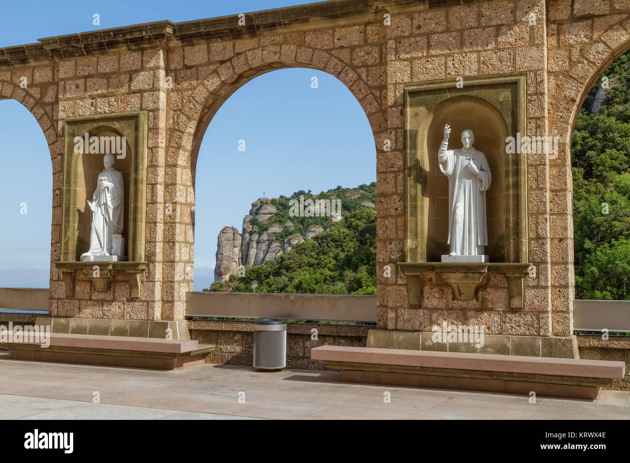 Santa Maria de Montserrat is a Benedictine abbey located on the mountain Montserrat near Barcelona, Catalonia, Spain 15 July 2010 Stock Photo