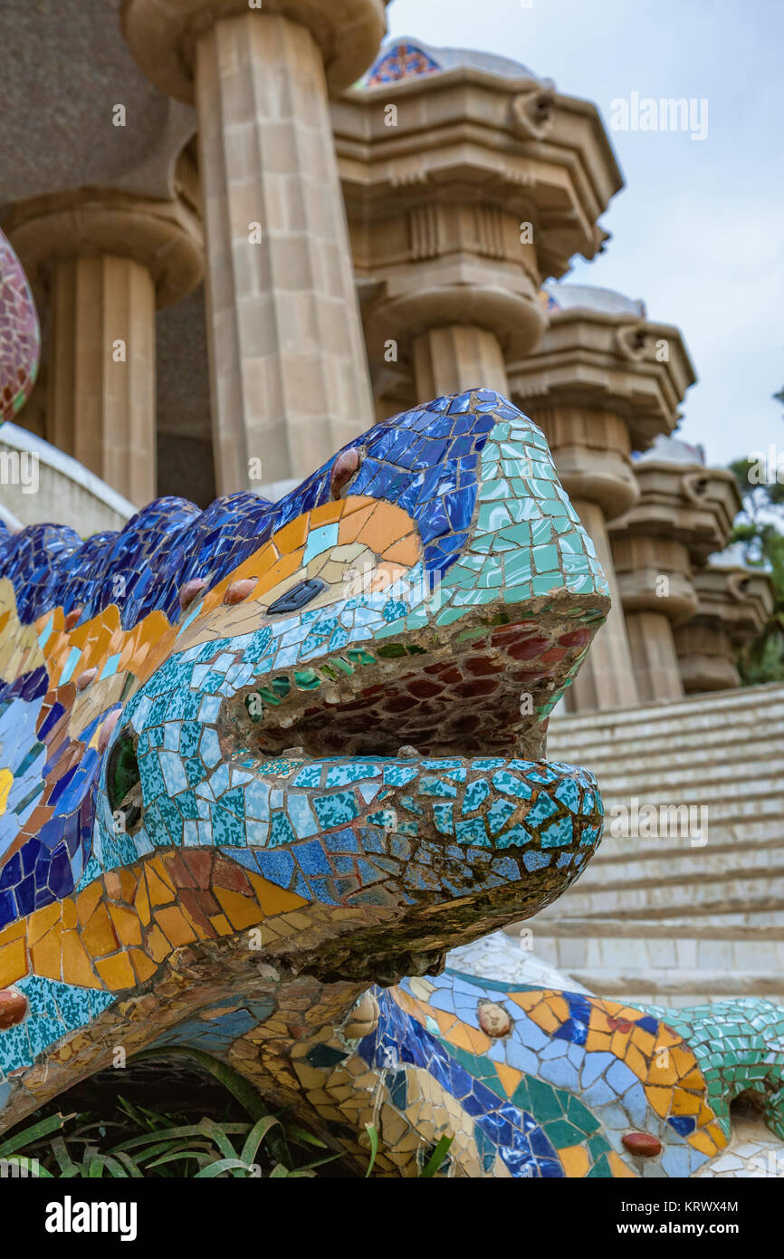 Dragon salamandra of gaudi mosaic in park guell of Barcelona of Spain, 15 July 2010 Stock Photo