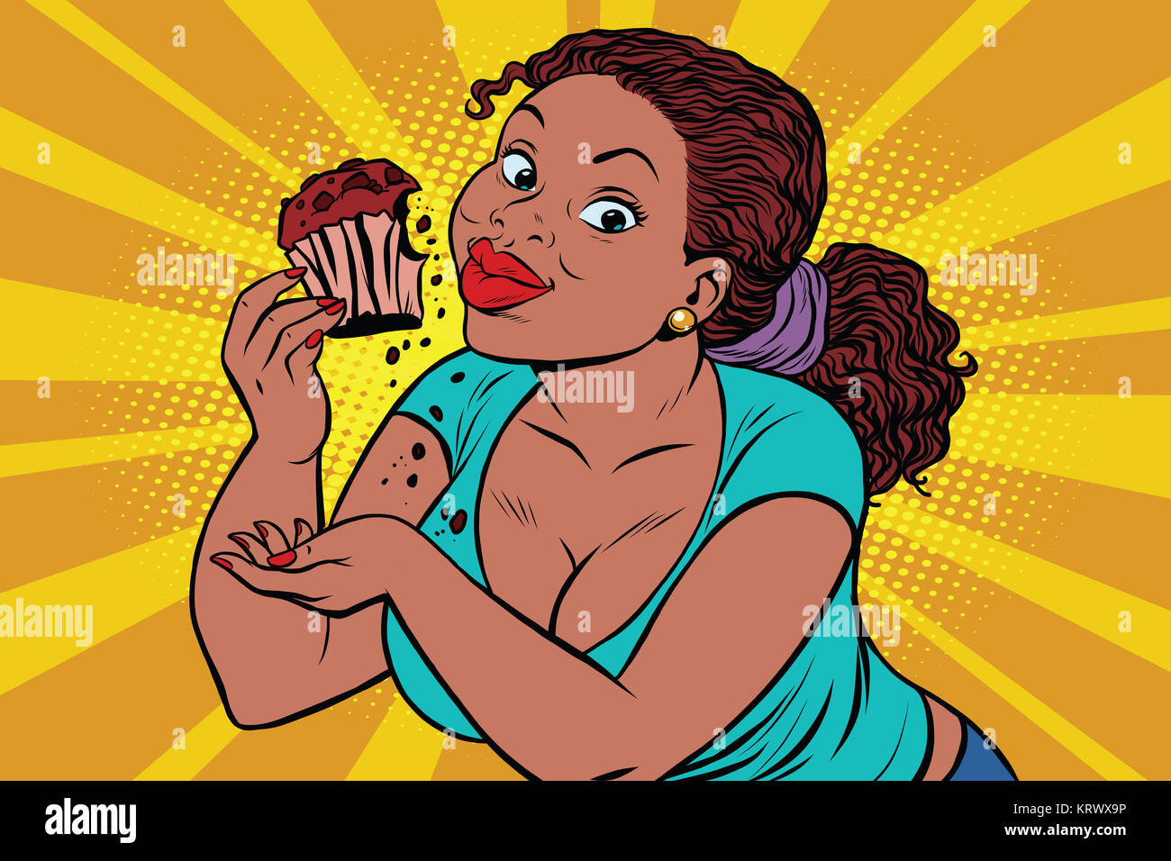 Diet concept woman eating cupcake Stock Photo