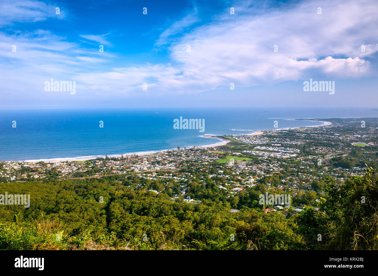 Aerial View of the Coastal City of Wollongong in New South Wales Australia Stock Photo