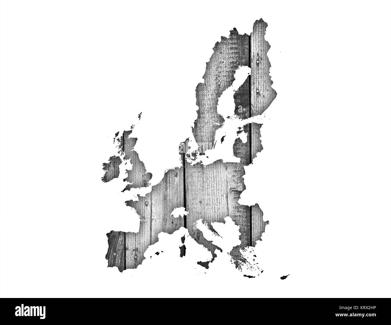 Karte der EU auf verwittertem Holz Stock Photo