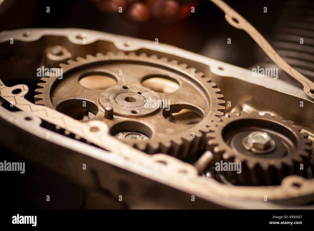 Timing sprockets in boxer engine Stock Photo Alamy