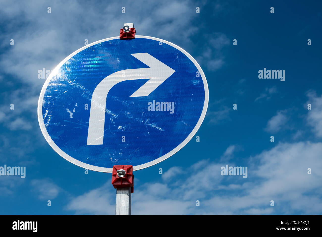 traffic sign with right turn arrow Stock Photo