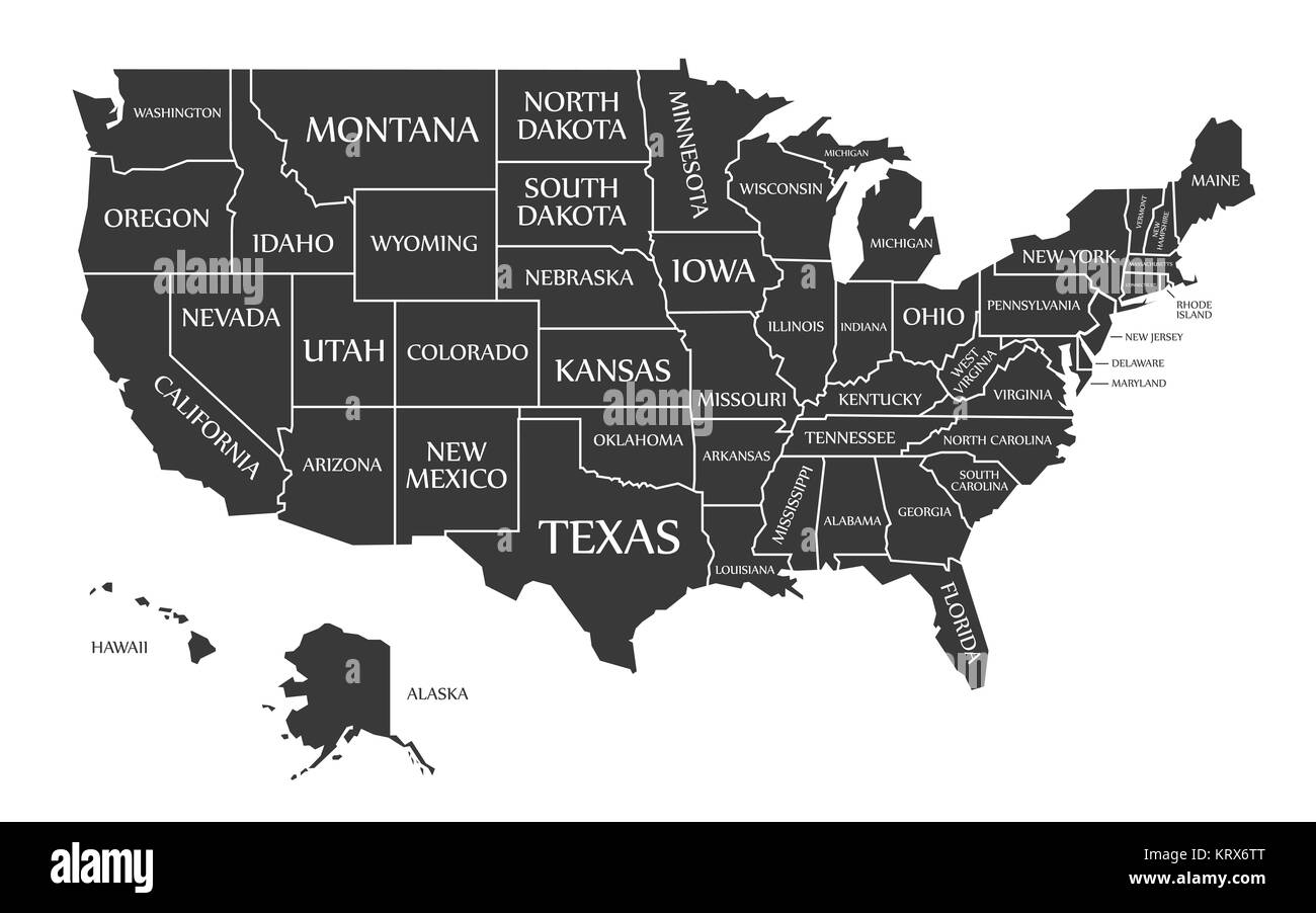 USA Map labelled black Stock Photo