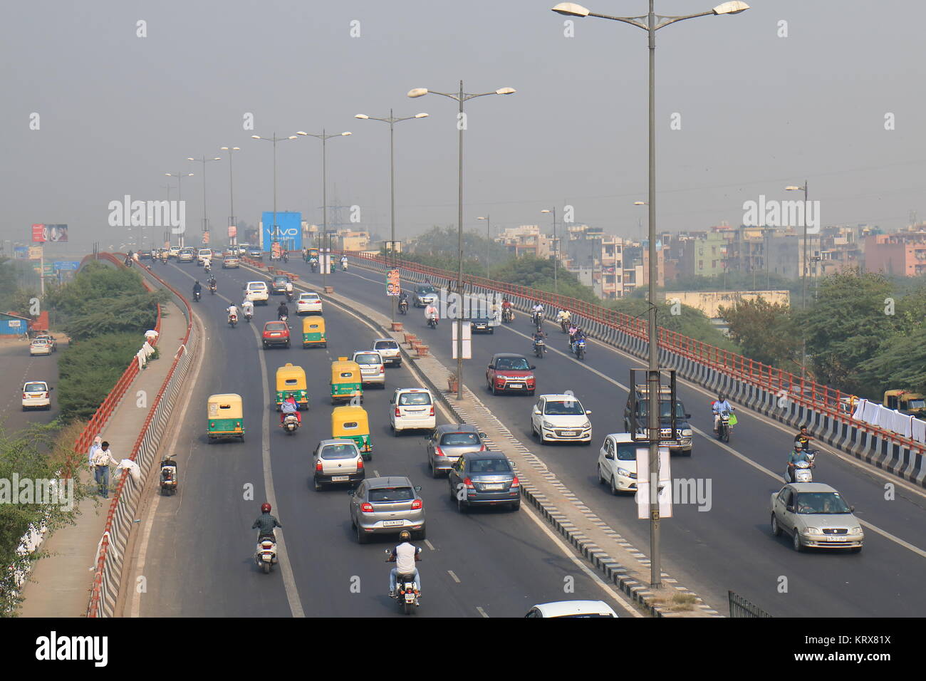 New Delhi highway traffic cityscape in New Delhi India. Stock Photo