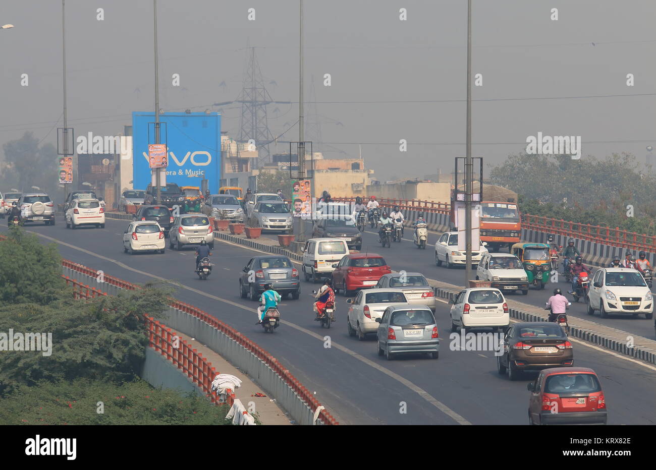 New Delhi highway traffic cityscape in New Delhi India. Stock Photo