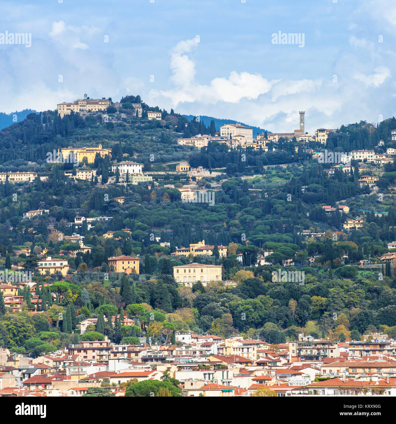 Fiesole town above Florence city Stock Photo