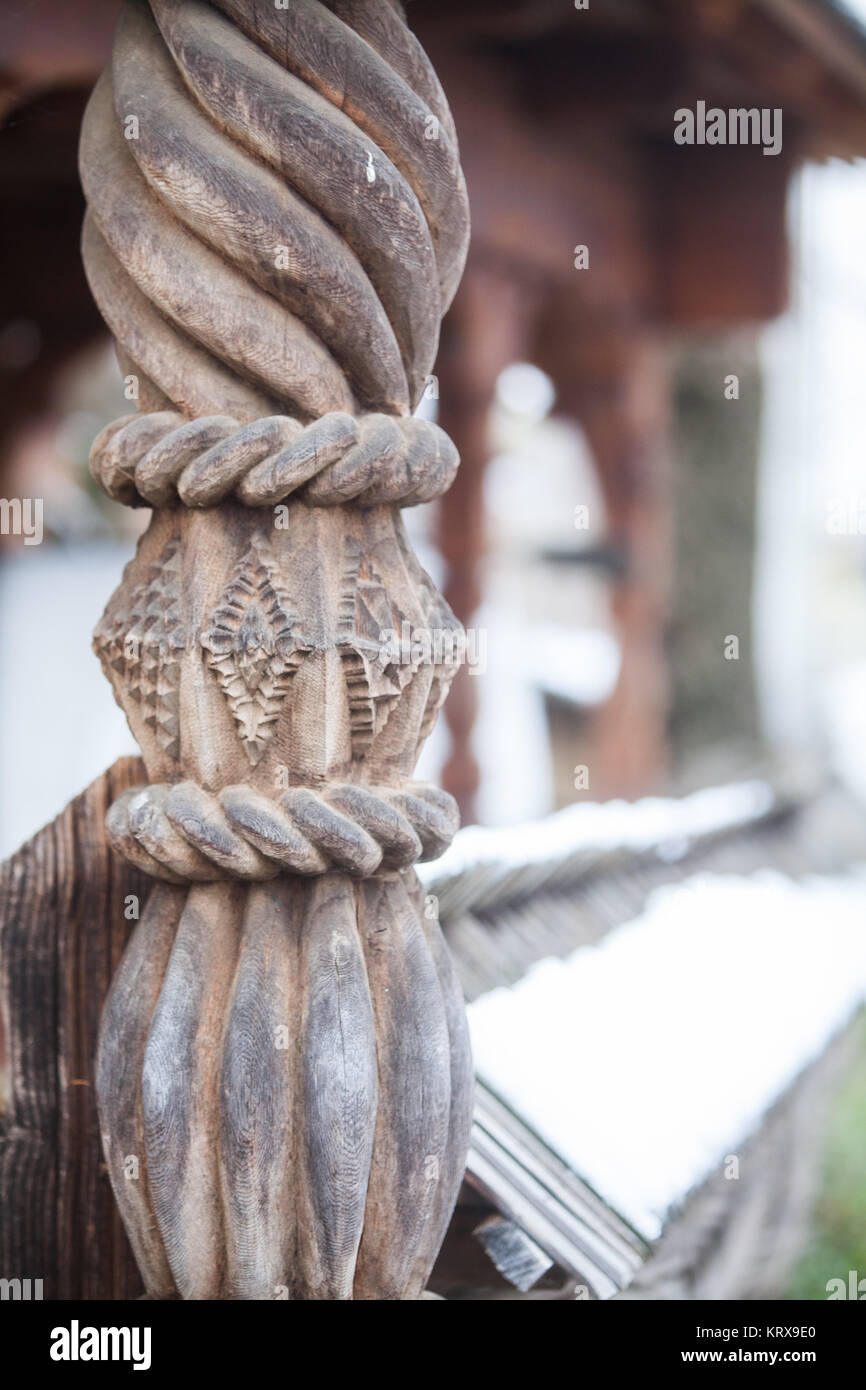 Wooden carved column Stock Photo - Alamy