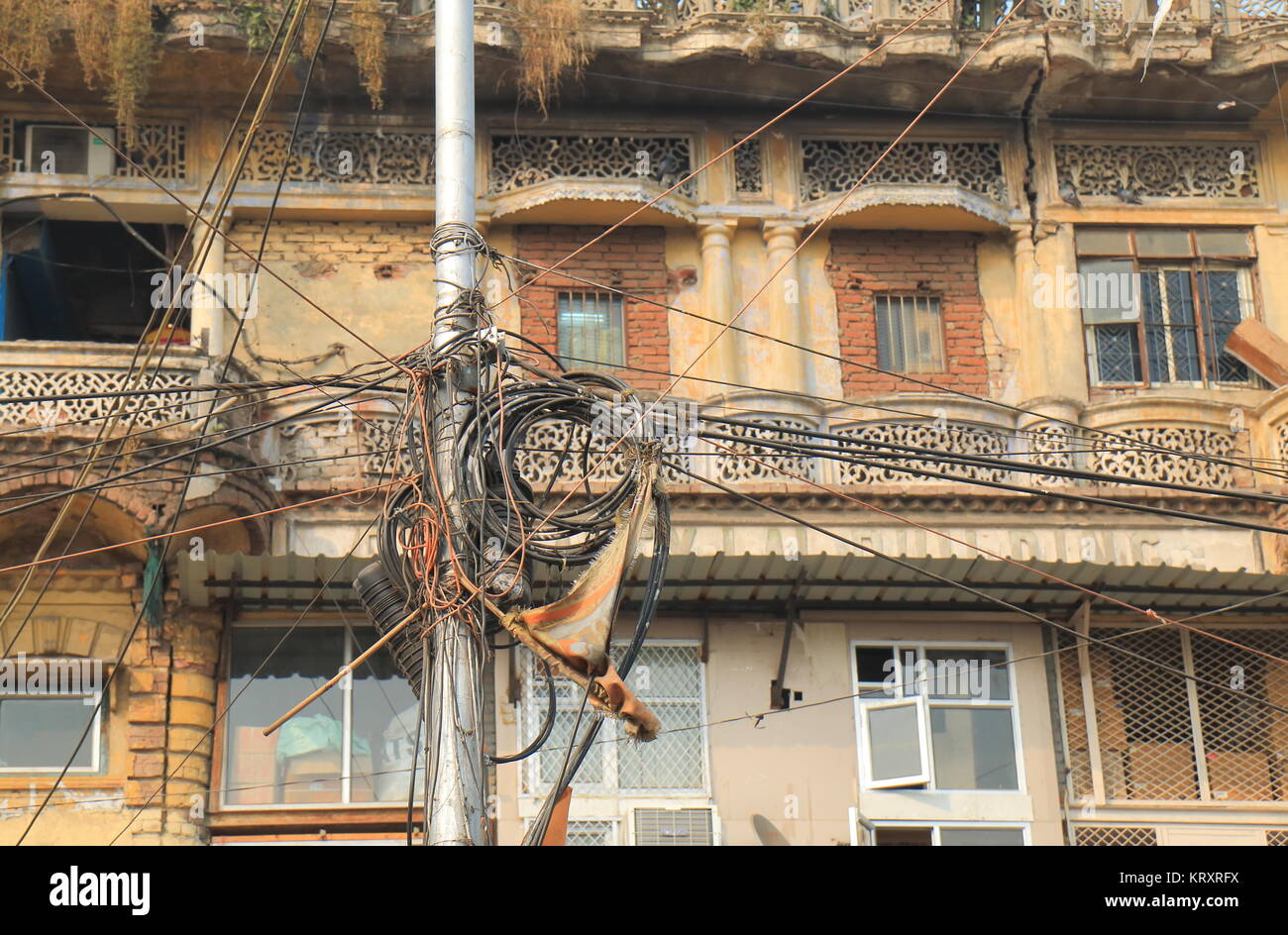 Electric wire telephone pole Delhi India Stock Photo Alamy