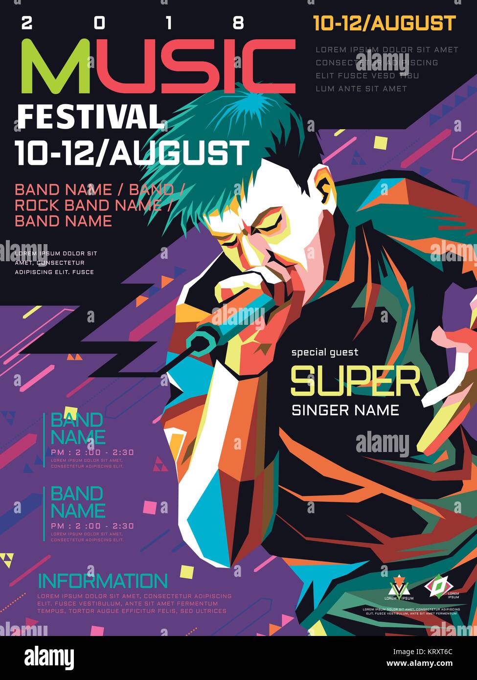 Music concert poster, a Rapper in WPAP style, pop art portrait for rock music festival Stock Vector