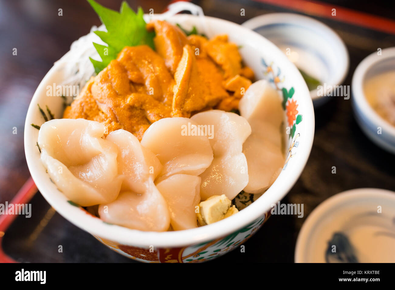 Sea urchin and scallop rice bowl Stock Photo Alamy