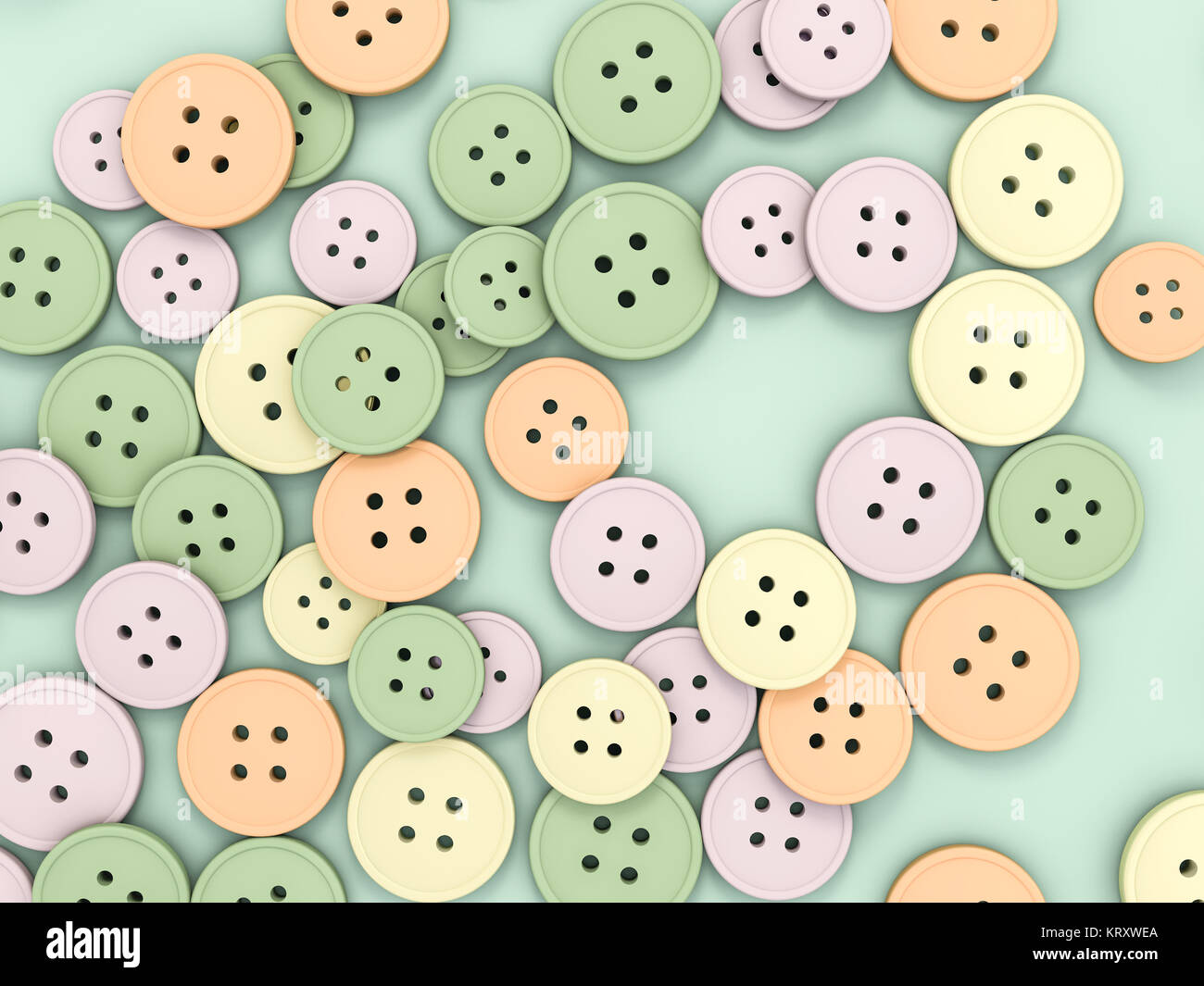 Abstract background from a collection of old buttons. 3D rendering Stock Photo