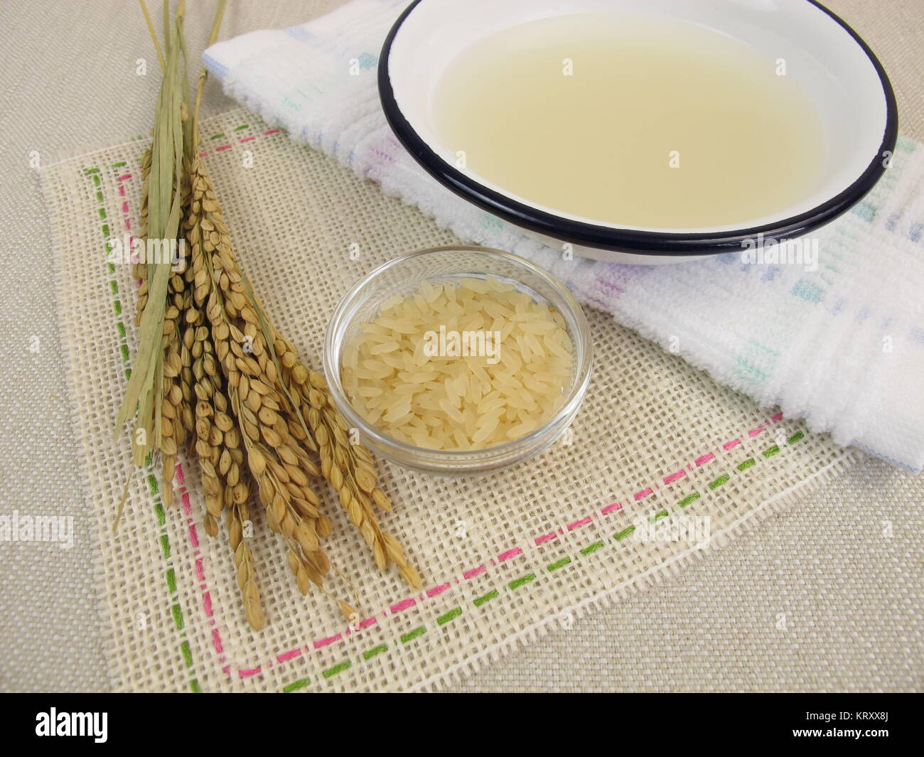 rice water bath additive in a basin Stock Photo