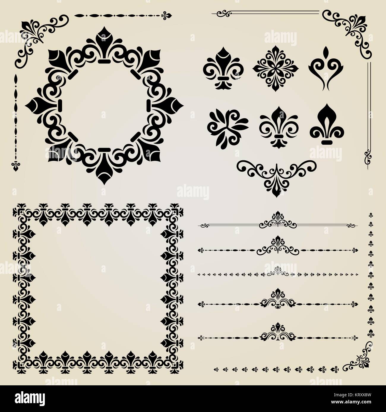 Vintage Set of Vector Horizontal, Square and Round Elements Stock ...