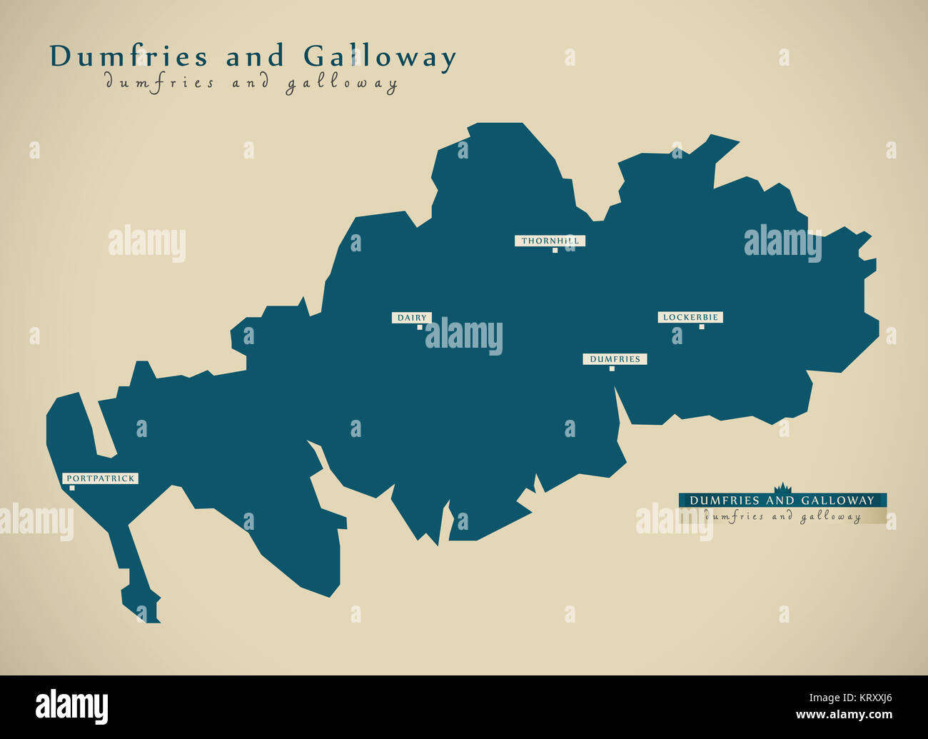 Modern Map Dumfries and Galloway UK Scotland illustration Stock Photo