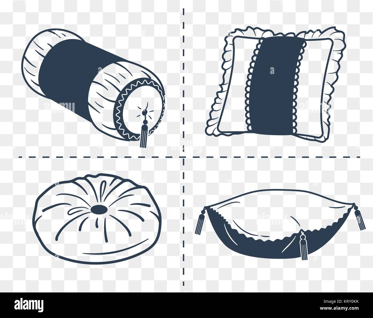 set icons of different shapes and types of cushions. icon, silhouette
