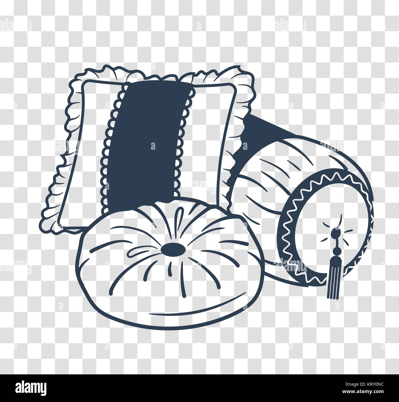 cushion set icon, silhouette in the linear style. pillows of different