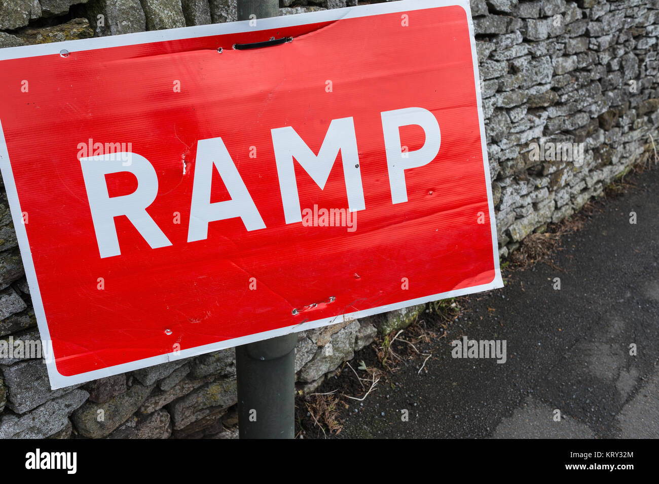 Ramp sign board on the road Stock Photo