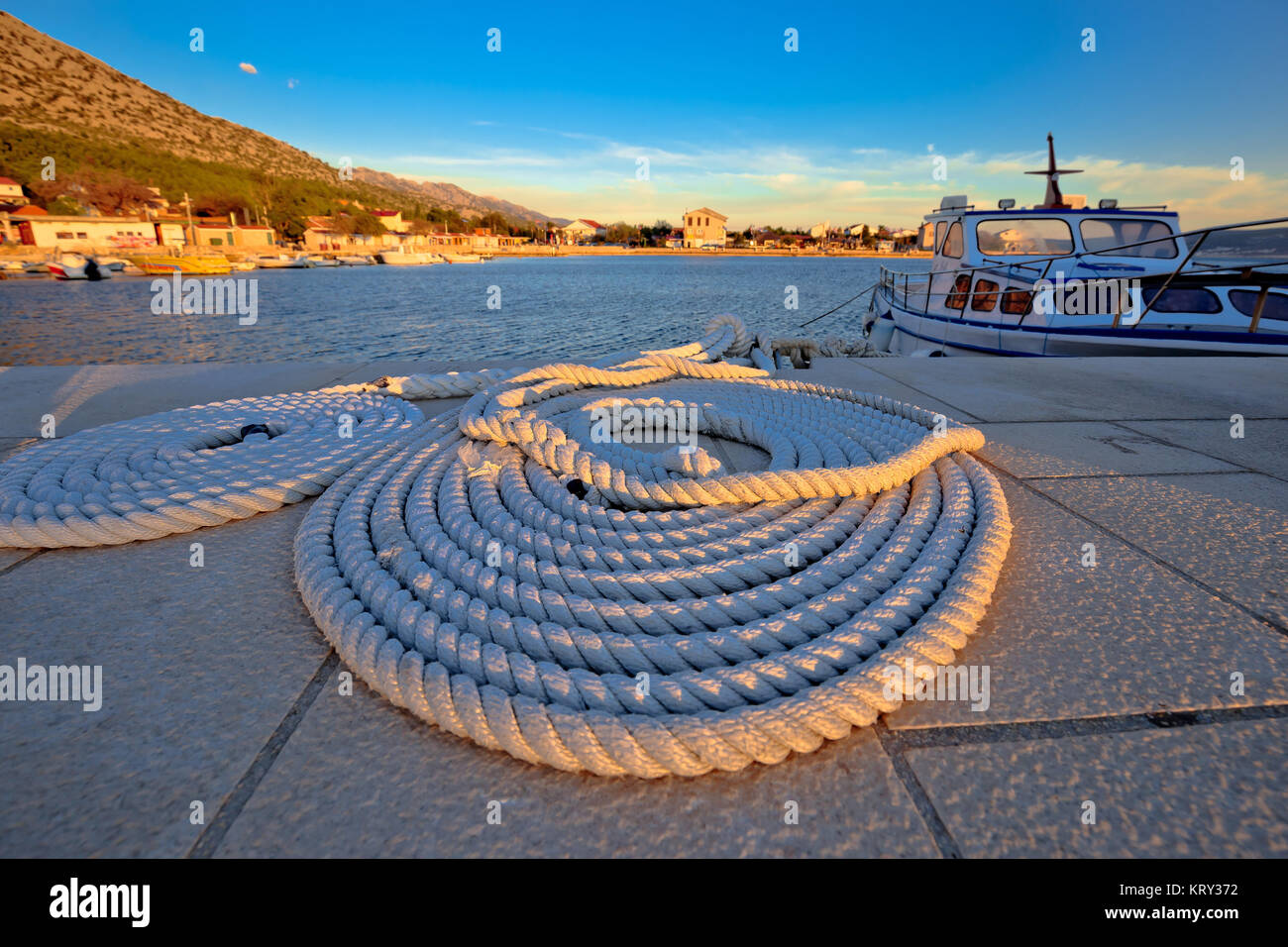 Boat Rope Spring Tide Boat rope at sunset view Stock Photo - Alamy