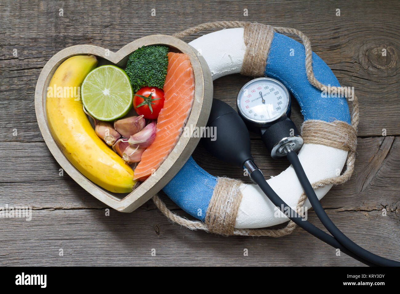 Help for heart abstract health diet food concept with lifebuoy Stock Photo
