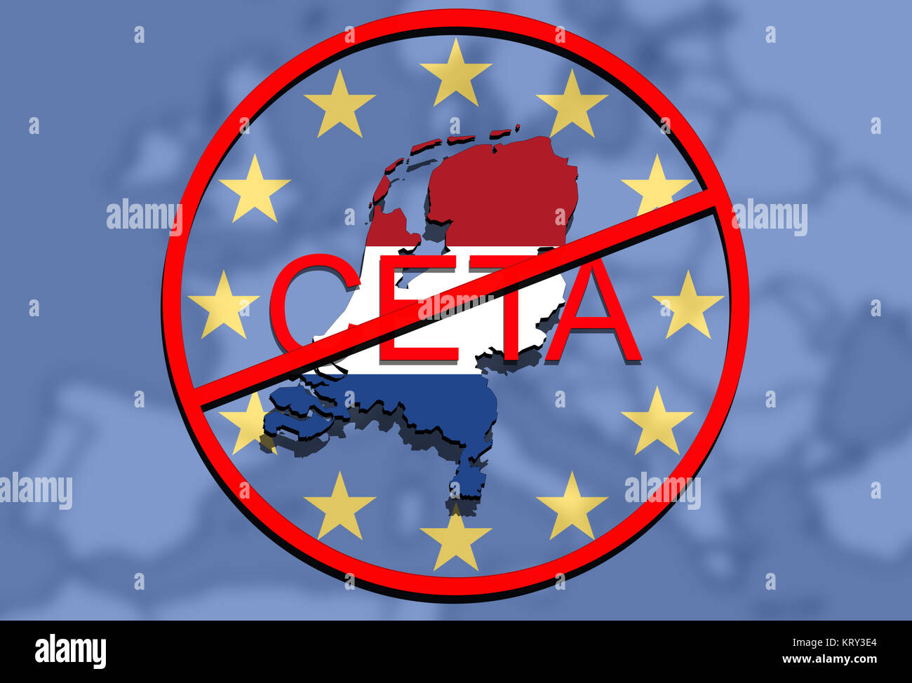 anti ceta - comprehensive economic and trade agreement on euro union background,holland map Stock Photo