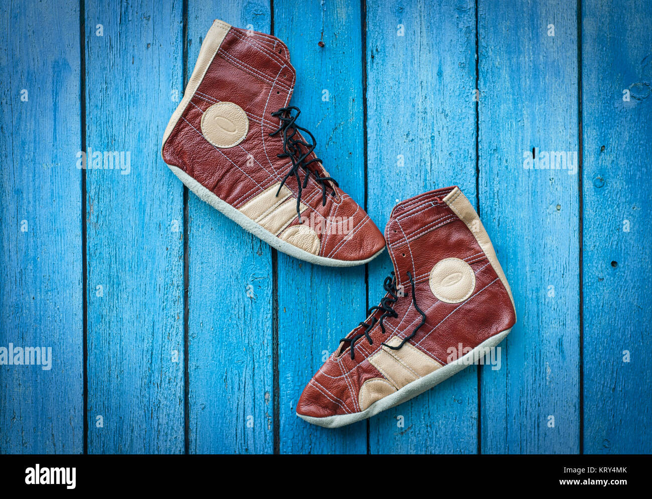 Vintage leather shoes for wrestling Stock Photo