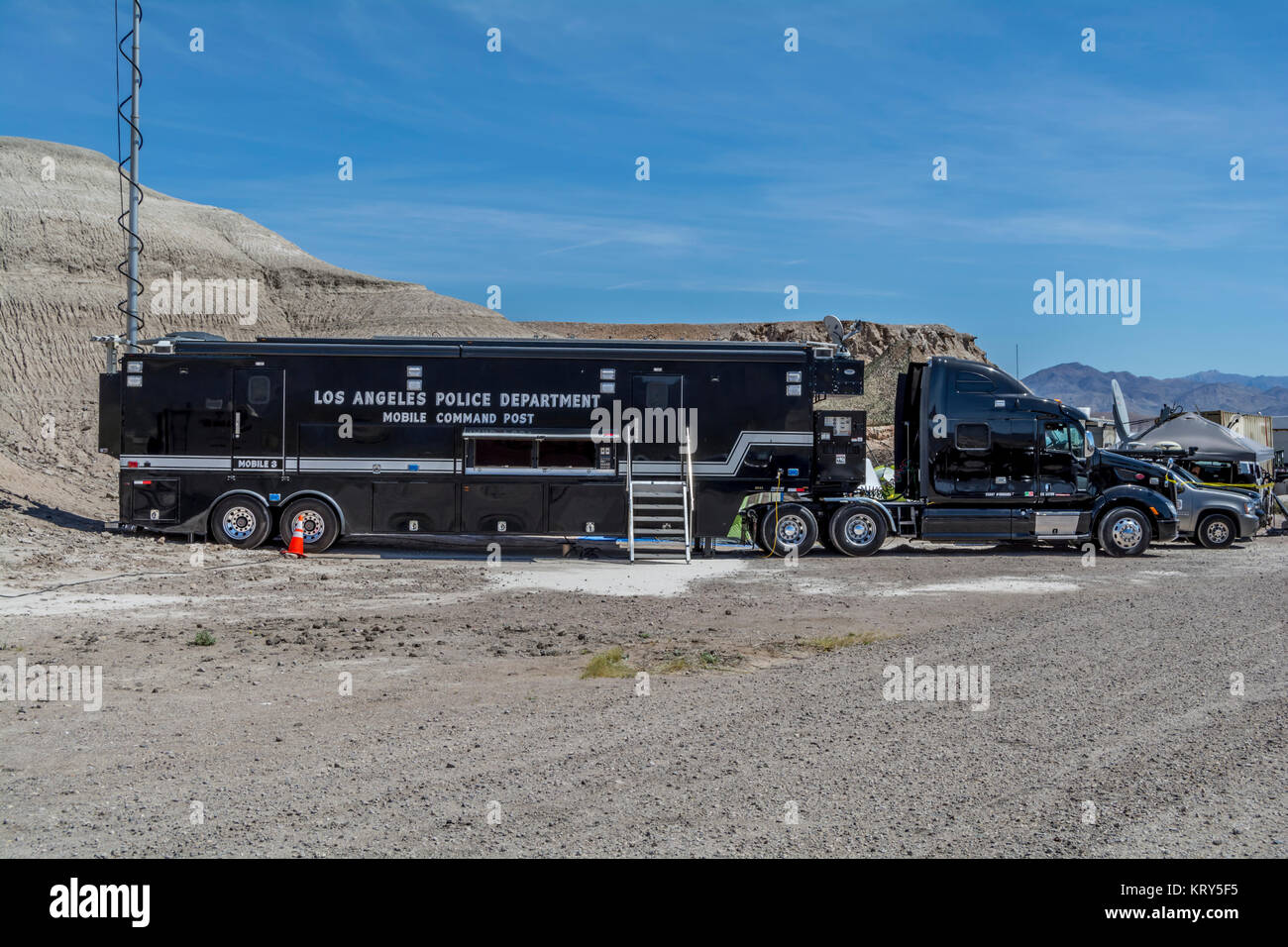 LAPD Command Post 3 set up outside Baker California in support of the Baker to Vegas Police foot race. Stock Photo