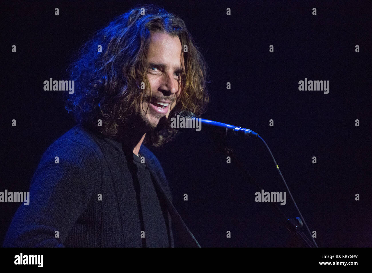 The American singer, songwriter and guitarist Chris Cornell performs a live concert at Folketeatret in Oslo. Chris Cornell is also known as the vocalist of the American bands Soundgarden and Audioslave. Norway, 31/03 2016. Stock Photo