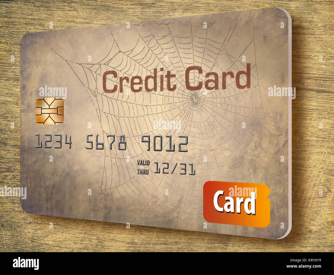 Old credit card accounts you don't use could be closed by the issuer and adversely impact your credit score. This is a 3-D illustration of an aged and Stock Photo