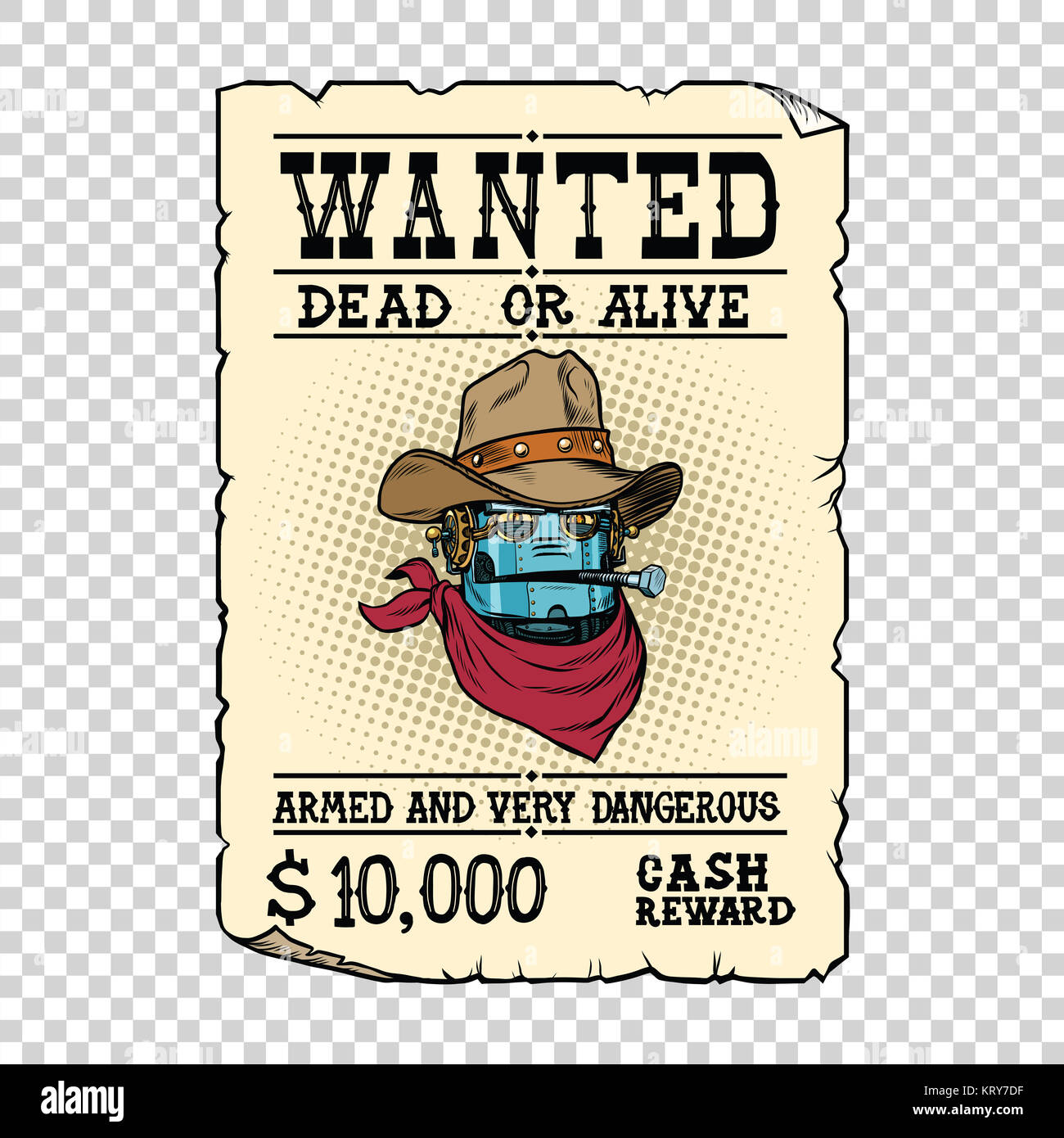 Steampunk robot cowboy wild West bandit alive or dead Stock Photo