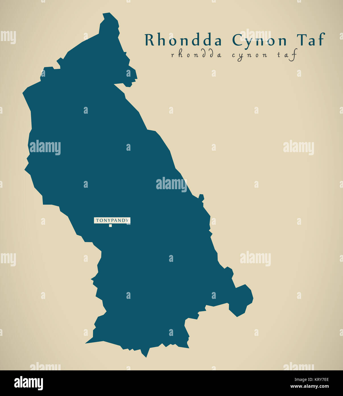 Modern Map - Rhondda Cynon Taf Wales UK illustration Stock Photo - Alamy