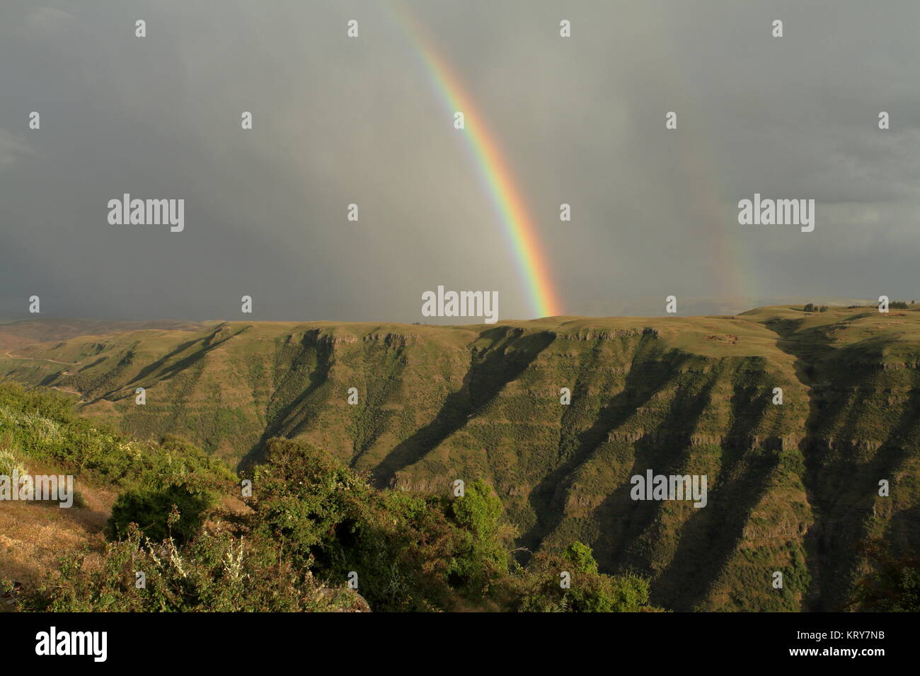 a rainbow over the simien mountains in ethiopia Stock Photo