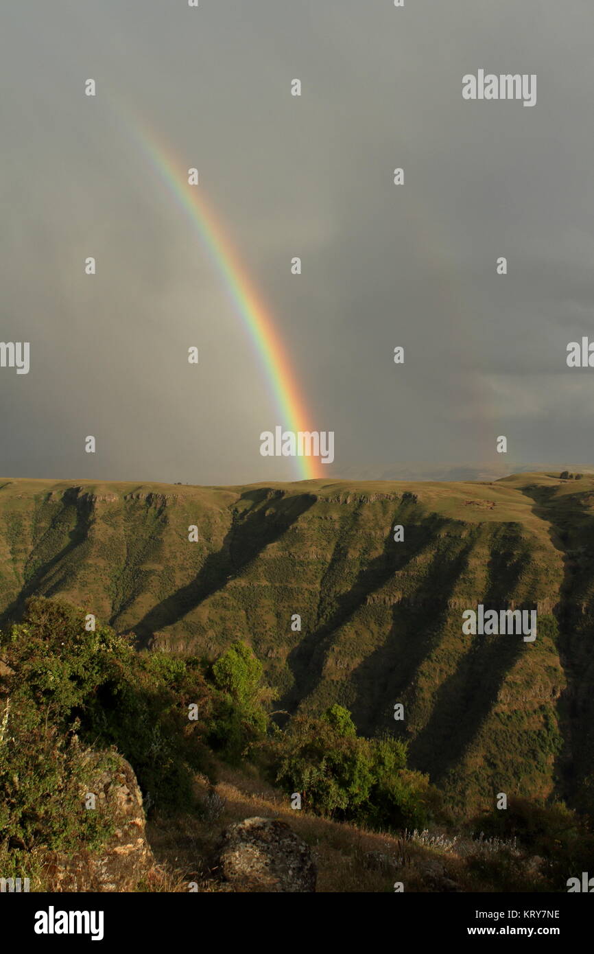 a rainbow over the simien mountains in ethiopia Stock Photo