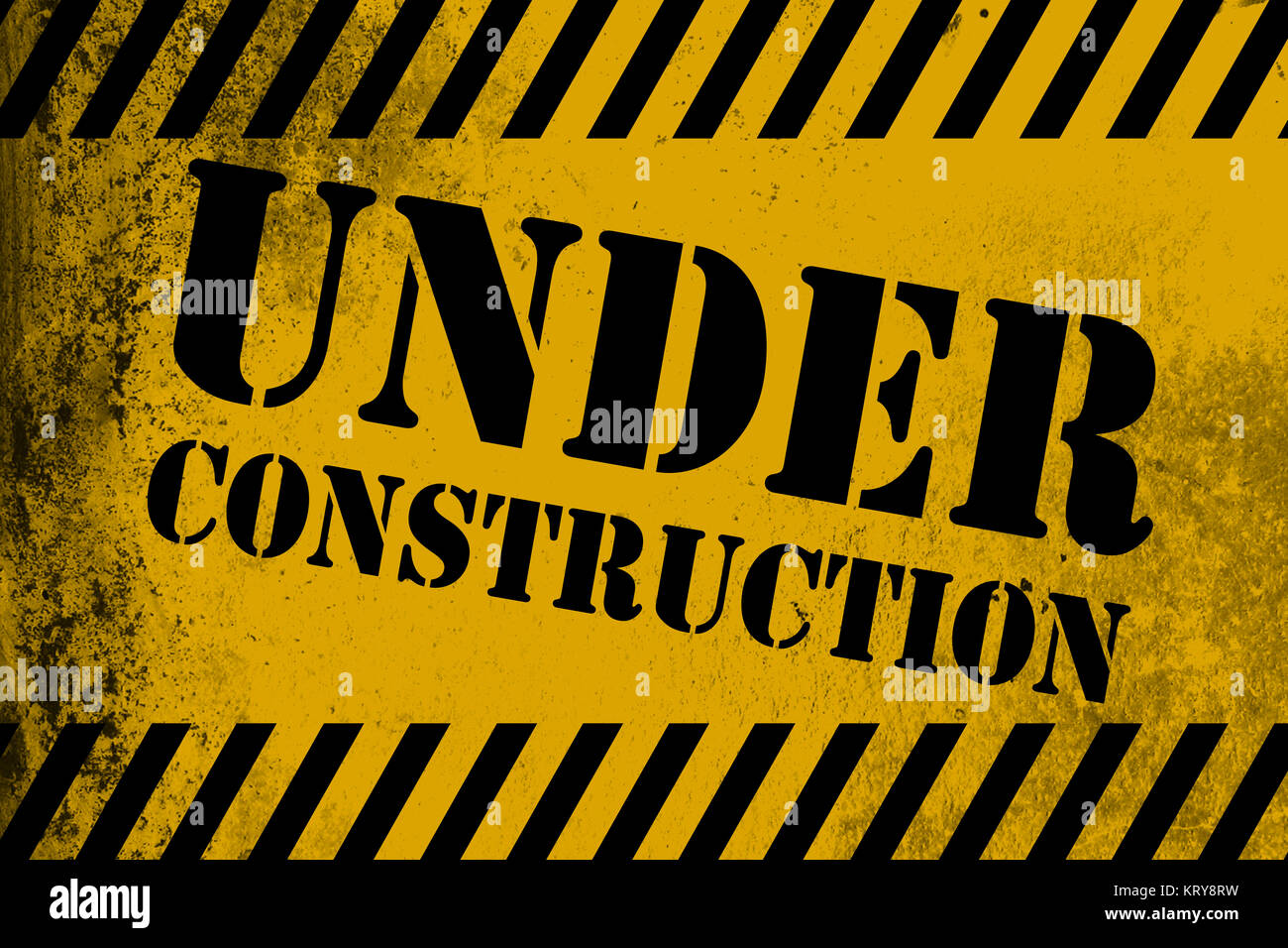 Under construction sign yellow with stripes Stock Photo - Alamy