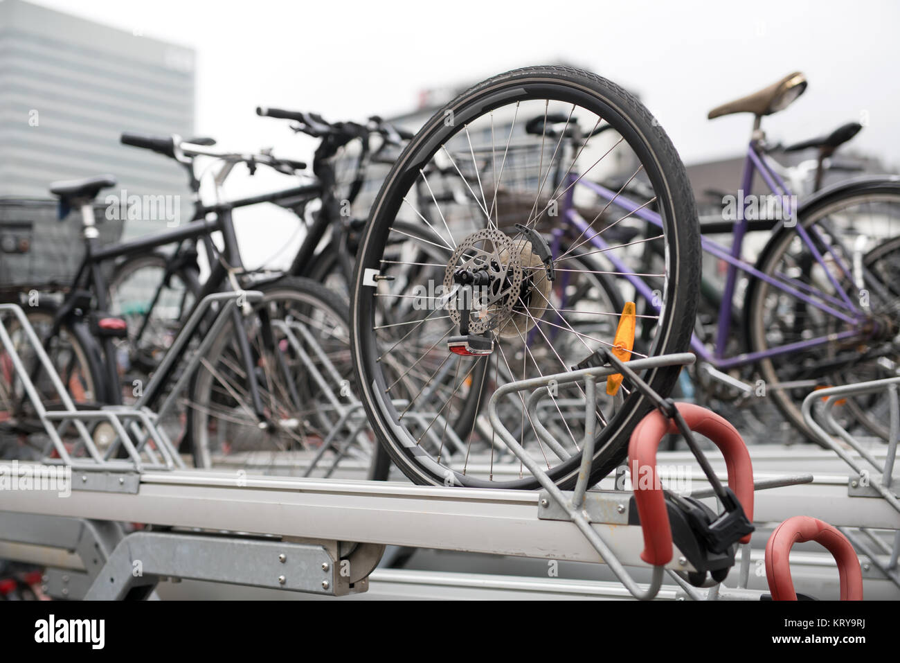 Many bicycles on parking Stock Photo