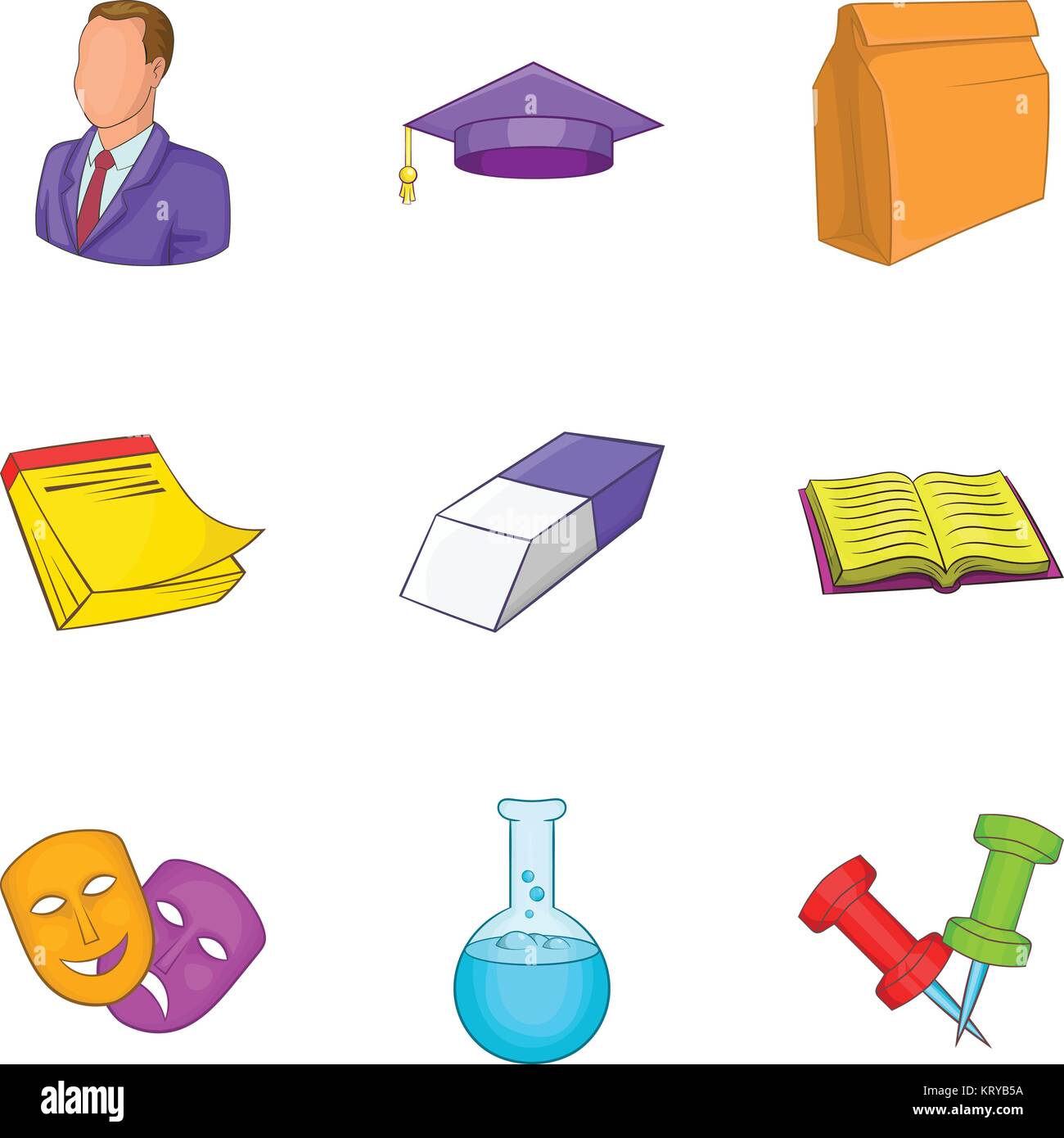 Educational institution icons set, cartoon style Stock Vector