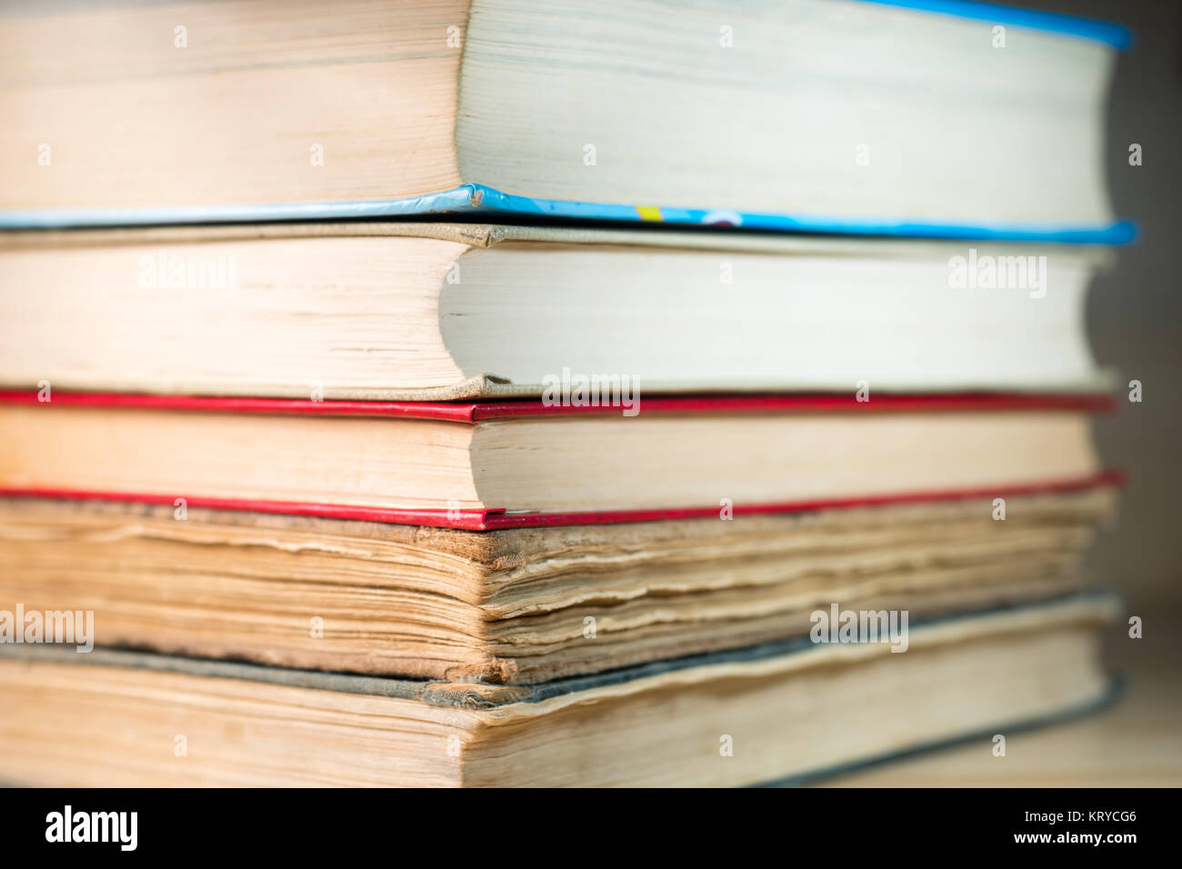 Ancient books. A bunch of old books. Books in the old cover close up. house, texture, school, art, paper, education, library, literature Stock Photo