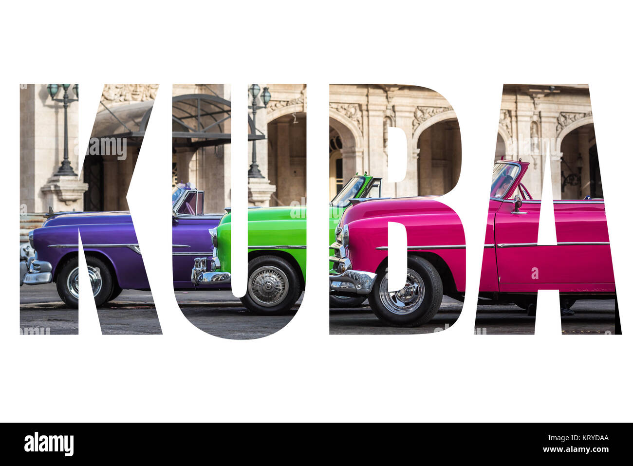 American vintage cars in Cuba exempted with the lettering KUBA Stock Photo