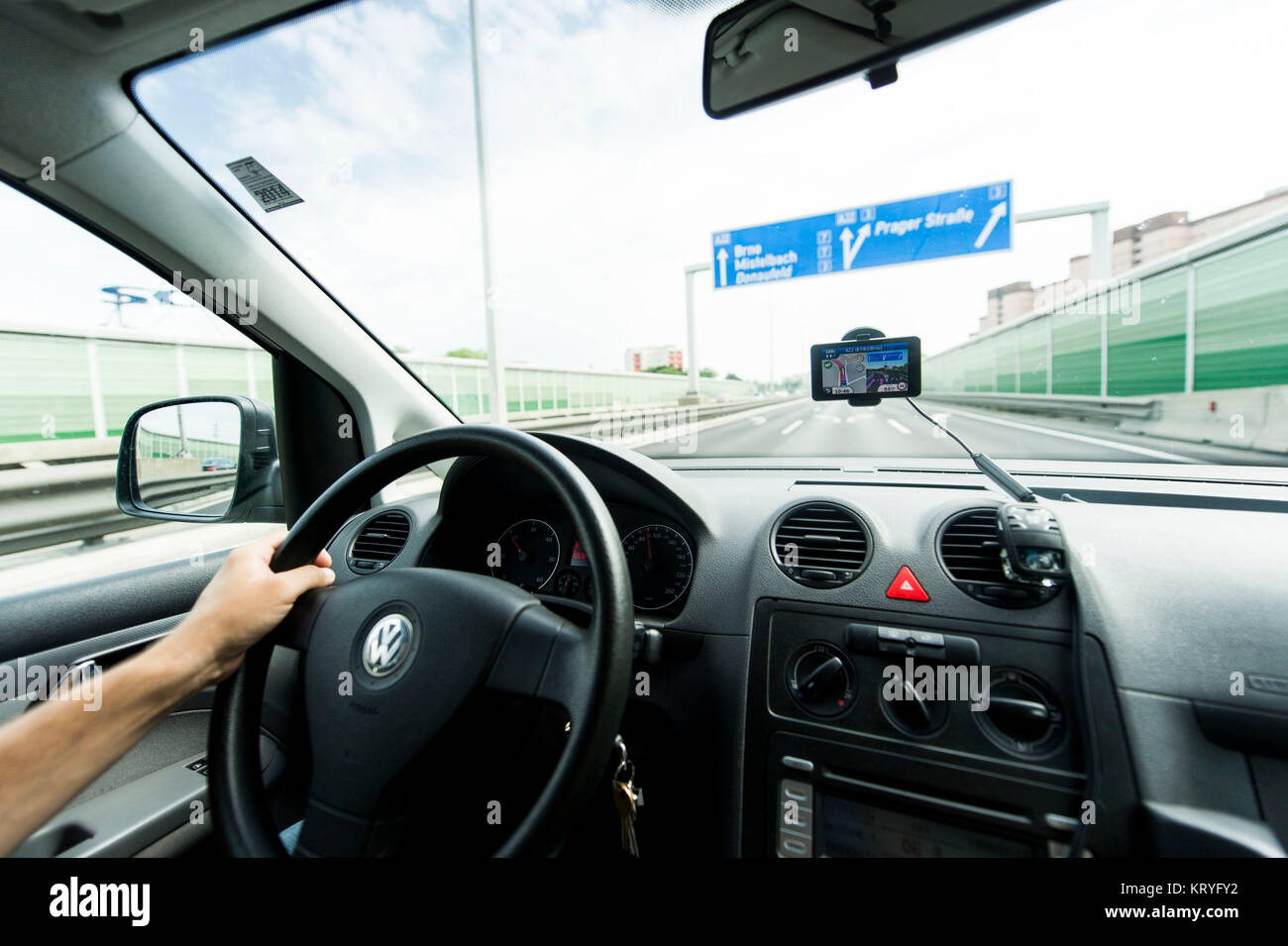 Autofahrt mit Navigationsgerät, Österreich - car ride with navigation Stock Photo
