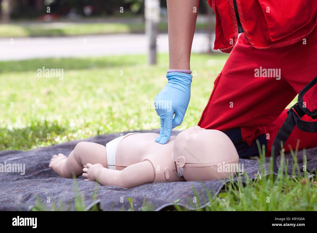 Baby CPR dummy first aid training. Cardiopulmonary resuscitation Stock ...