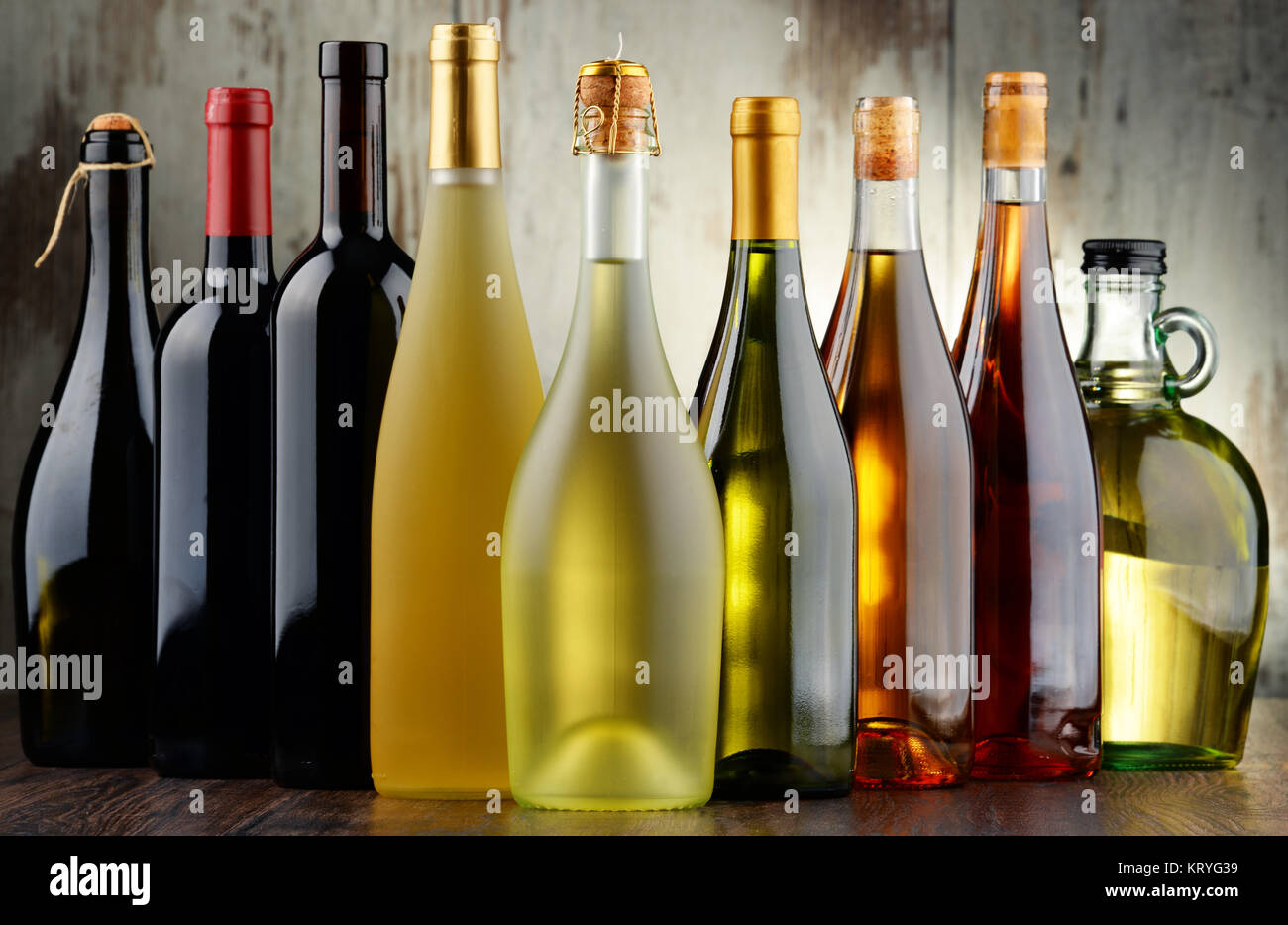 Composition with assorted bottles of wine Stock Photo Alamy