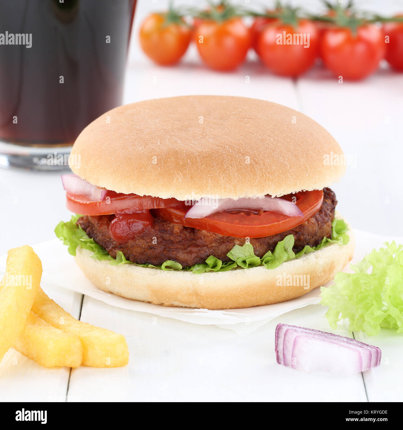 Hamburger Burger Menu Menü Menue Cola Getränk Fast Food Stock Photo