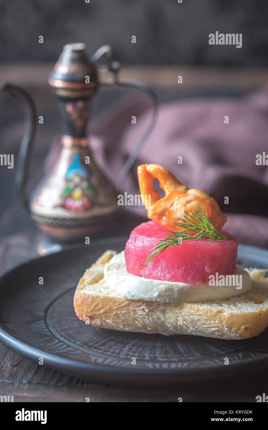 Sandwich with tuna, crab claw and mozzarella Stock Photo Alamy