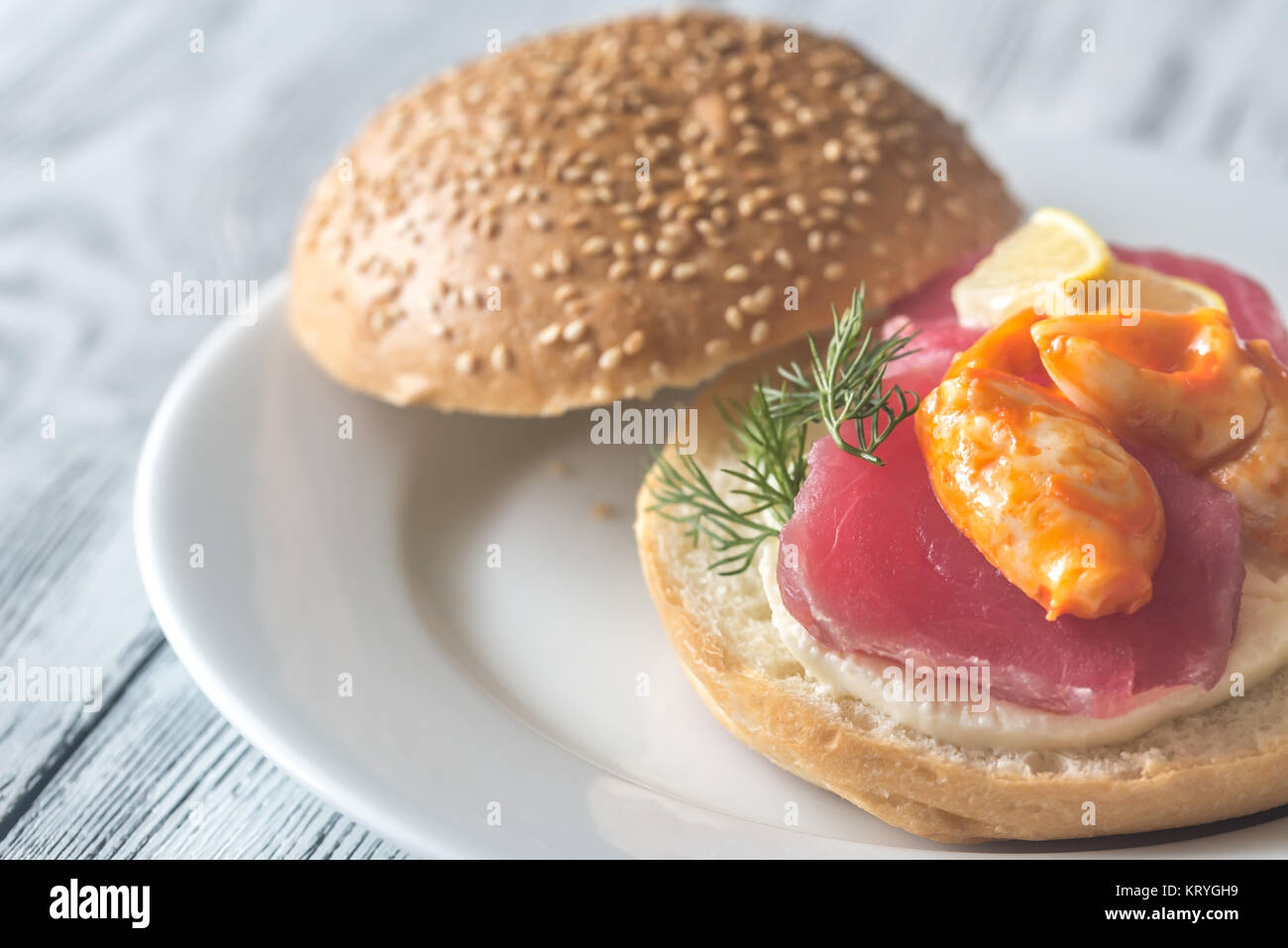 Sandwich with tuna, crab claw and mozzarella Stock Photo Alamy