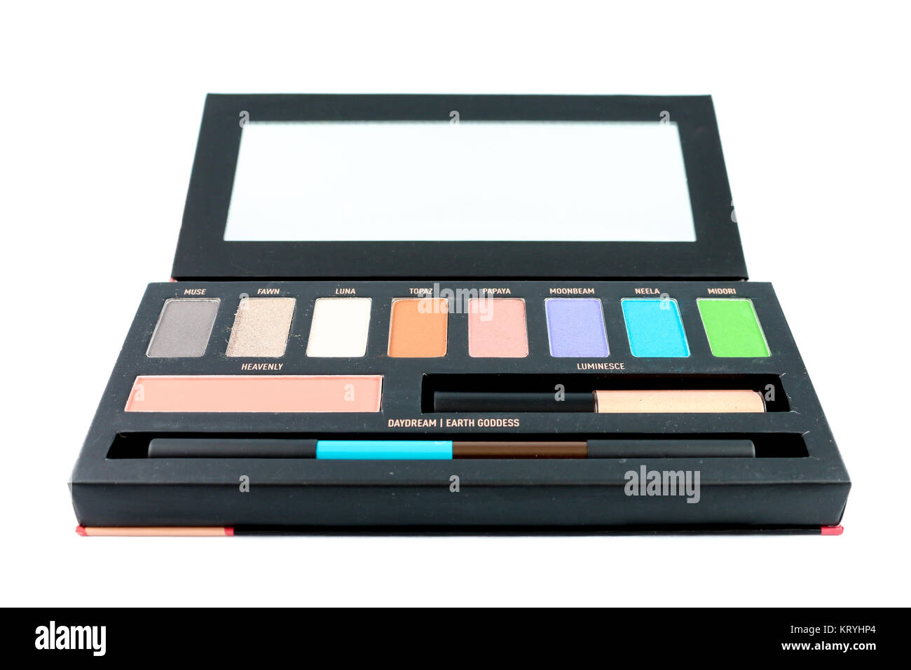 Eye shadow palette with lip gloss and eye liner Stock Photo