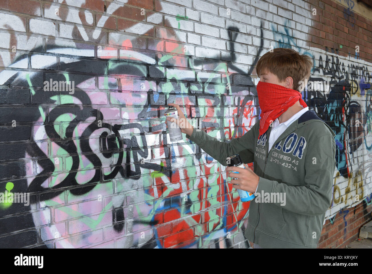 Youngster, Sprayer, graffiti, Jugendlicher, Graffiti Stock Photo